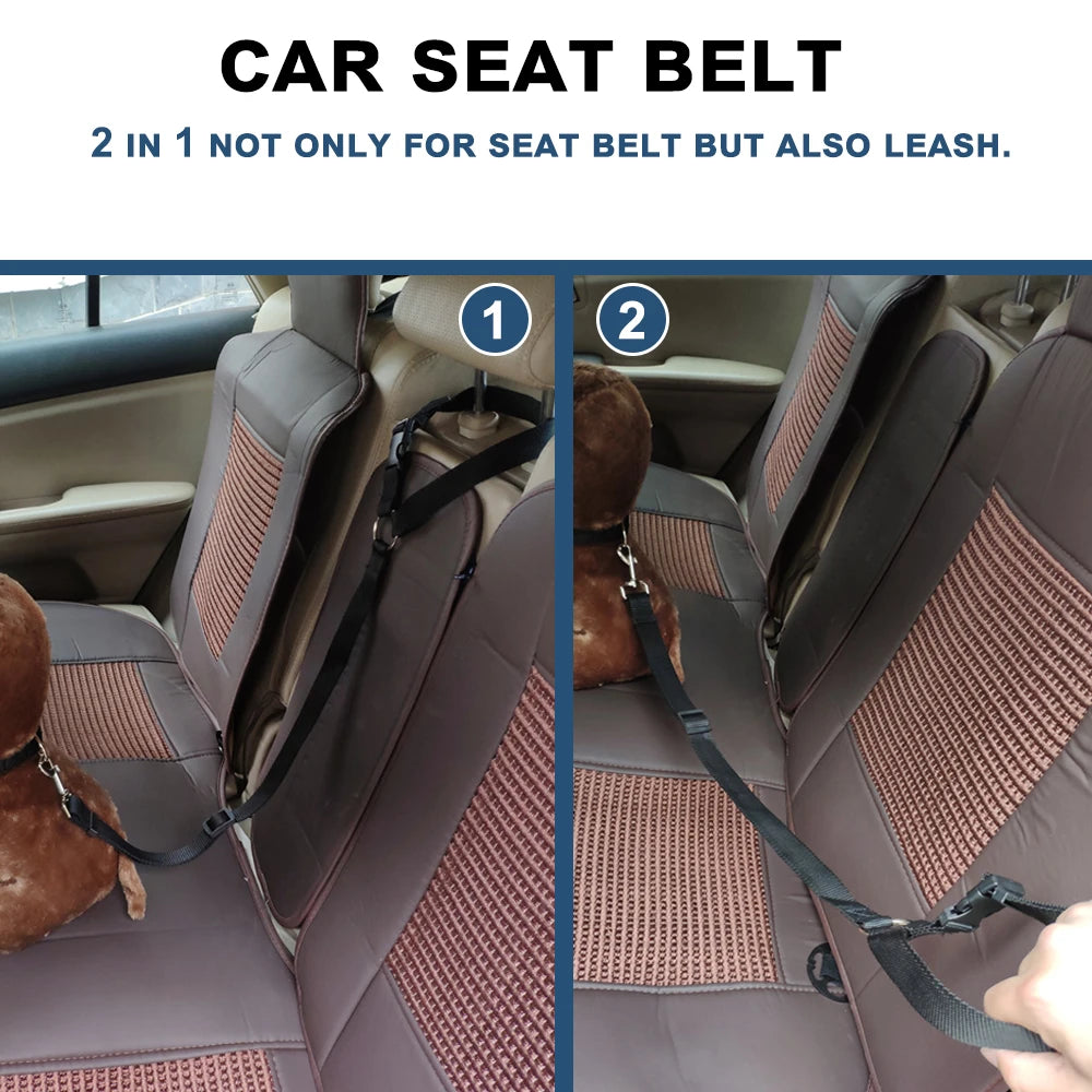 Pet Car Safety Belt – 2-in-1 Adjustable Seat Belt for Dogs & Cats