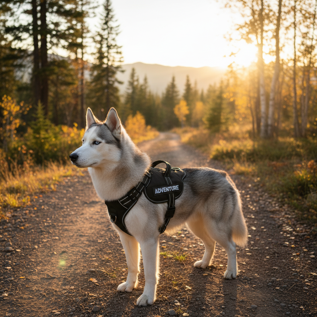 Husky met harness